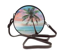 Sac à bandoulière rond en cuir avec motif dauphins, tortue de mer, pieuvre, pour femme, avec sangle réglable, Coco Palm Beach Sandy, Taille unique