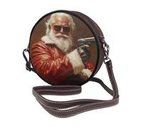Sac à bandoulière rond en cuir avec motif espion du Père Noël pour femme