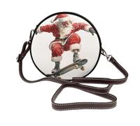 Sac à bandoulière rond en cuir avec motif Père Noël, équitation, skateboard