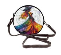 Sac à bandoulière rond en cuir avec motif sorcière Halloween en vitrail pour femme