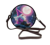 Sac à bandoulière rond en cuir avec nain magique et lune pour femme