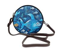 Sac à bandoulière rond en cuir imprimé libellule lotus pour femme et fille pour l'école, le travail, les voyages, Joli poisson bleu, Taille unique