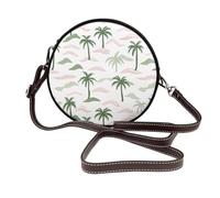 Sac à bandoulière rond en cuir pour femme avec palmiers et petites îles