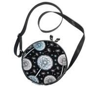 Sac à bandoulière rond en toile avec boule bouffante, pissenlit, insecte, belle libellule