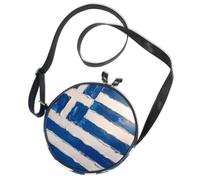 Sac à bandoulière rond en toile avec drapeau grec national bleu