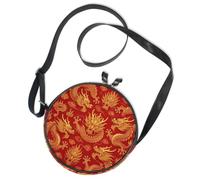 Sac à bandoulière rond en toile avec motif dragon chinois doré rouge oriental de luxe