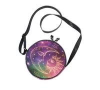Sac à bandoulière rond en toile avec motif lune, style astrologie