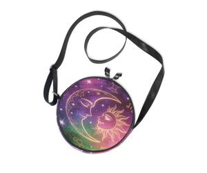 Sac à bandoulière rond en toile avec motif lune, style astrologie | Design unique