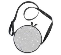 Sac à bandoulière rond en toile avec paillettes argentées et étoiles sur blanc