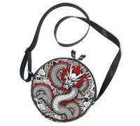 Sac à bandoulière rond en toile avec symbole chinois - Force de puissance - Dragon traditionnel 2024 Kanji