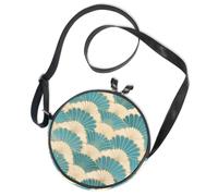 Sac à bandoulière rond en toile Motif éventail Bleu sarcelle et doré