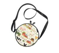 Sac à bandoulière rond en toile motif ferme aquarelle campagne