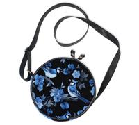 Sac à bandoulière rond en toile Motif geais bleus et fleurs