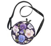 Sac à bandoulière rond en toile Motif pensées Bleu marine