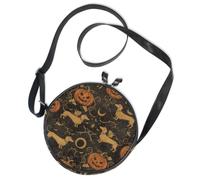 Sac à bandoulière rond en toile pour Halloween, vintage, gothique, teckel, citrouilles