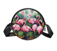 Sac à bandoulière rond pour femme, motif ananas et flamant rose, petit sac à bandoulière avec fermeture éclair, bretelles réglables, sac à main rond décontracté pour femmes et filles
