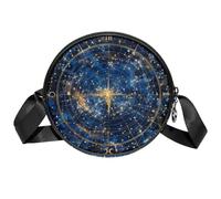 Sac à bandoulière rond rond pour femme, motif roue d'astrologie avec fermeture éclair, bretelles réglables, style décontracté