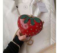 Sac à bandoulière/sac à bandoulière en PU de forme de cœur mignon avec design de fraise pour fille. Cadeau parfait pour une date, sac cadeau joyeux, sac à main et mignon avec motif de fraise pour la S