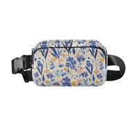 Sac à bandoulière scandinave moderne avec fond blanc iris, bleu, pour femmes, hommes, adolescents, sac banane imperméable avec sangle réglable pour voyage, gym, travail