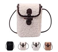Sac à bandoulière Sherpa pour téléphone portable, petit sac à bandoulière en polaire pour femme, portefeuille tendance pour l'hiver, beige, Small