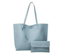 Sac à bandoulière solide à pompons pour mère - Grande capacité - Sac fourre-tout à bandoulière - Sac à provisions - Sac à bandoulière pour l'école, bleu ciel, Taille unique