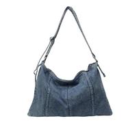 Sac à bandoulière solide en denim avec fermeture éclair - Grande capacité - Pour femme - Style basique, bleu clair, Taille unique