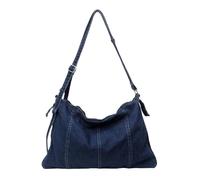 Sac à bandoulière solide en denim avec fermeture éclair - Grande capacité - Pour femme - Style basique, bleu foncé, Taille unique