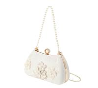 Sac à bandoulière sophistiqué blanc floral brodé avec perles sac à main de soirée pour mariage et événement culturel, Couleur de référence image #