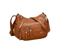 Sac à bandoulière souple multi-poches en cuir pour femme, sac à bandoulière polyvalent, tendance, grande capacité, couleur unie, marron
