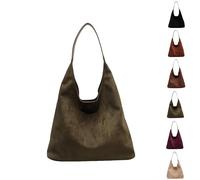 Sac à bandoulière souple pour femme - Sac fourre-tout en daim souple, couleur unie, vintage, esthétique, pour un usage quotidien décontracté, Vert, 36*31*3cm