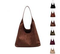 Sac à bandoulière souple pour femme - Sac fourre-tout en daim souple, couleur unie, vintage, esthétique, pour un usage quotidien décontracté, café, 36*31*3cm