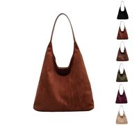 Sac à bandoulière souple pour femme - Sac fourre-tout en daim souple, couleur unie, vintage, esthétique, pour un usage quotidien décontracté, marron, 36*31*3cm