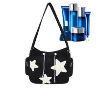 Sac à bandoulière Star Hobo - Motif étoile - Élégant sac à bandoulière de grande capacité - Sac à main et ordinateur portable - Motif étoiles, noir, Without pendant