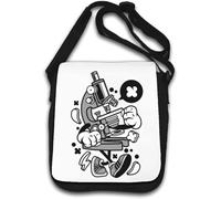 Sac à bandoulière style dessin animé microscope science biologie art blanc