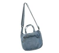 Sac à bandoulière style japonais en jean délavé de grande capacité pour un look artistique et tendance, bleu clair, As shown in the figure