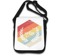 Sac à bandoulière style rétro délavé avec logo romain SPQR Blanc