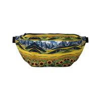 Sac à bandoulière super large pour homme et femme - Ceinture réglable pour sports de plein air, randonnée, voyage, cyclisme, randonnée, escalade, Tournesol sur les montagnes et les champs, Taille