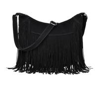 Sac à bandoulière tendance à franges en daim végétalien pour femme, noir, 14.2"L x 3.9"W x 10.3"H