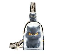 Sac à bandoulière tendance Angry Grey Cat Anime pour femme imperméable petit sac à bandoulière pour la randonnée, Anime chat gris en colère, 1 size