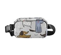 Sac à bandoulière tendance avec motif enfantin dessiné à la main pour chiens, femmes et hommes, mini sac banane de voyage avec sangle réglable pour voyage, course à pied, randonnée, Chiens dessinés à