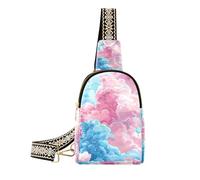 Sac à bandoulière tendance avec nuages bleus comme des bonbons en coton. Sac à bandoulière antivol pour femme pour les voyages, blush et nuages bleus comme la barbe à papa., 1 size