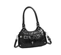 Sac à bandoulière tendance de grande capacité en polyuréthane pour femme à la recherche de styles uniques sur le campus ou les événements sociaux, sac à bandoulière pour fête, Noir , One Size