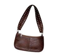 Sac à bandoulière tendance des années 90 pour femme avec rivets cloutés en cuir PU Petit sac à main à bandoulière avec bandoulière amovible, Couleur café., One Size