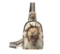 Sac à bandoulière tendance en 3D avec trou fissuré en colère, motif lion en colère, sac à bandoulière tendance pour sac à dos de jour, Lion animal en colère trou fissuré 3D, 1 size