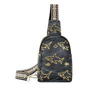 Sac à bandoulière tendance en colère avec motif requin, poisson, or, noir, sac banane robuste pour sac à dos de jour