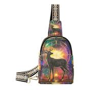 Sac à bandoulière tendance en cuir avec motif cerf, carte de tarot mystérieux, sac banane pour voyage, Cartes de tarot mystère cerf néon, 1 size