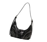 Sac à bandoulière tendance en cuir PU pour femme - Dumplings cloutés - Pour le quotidien - Bandoulière cloutée - Style coréen - Aisselle, Noir , One Size