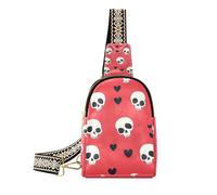 Sac à bandoulière tendance Happy Valentine Cartoon Heart Cartoon Skull Rouge Sac banane robuste pour homme pour la randonnée, Happy Valentine dessin animé coeur dessin animé crâne rouge, 1 size