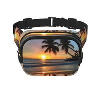 Sac à bandoulière tendance imprimé coucher de soleil sur la plage, sac banane de randonnée, sac à bandoulière carré double couche pour voyage et remise en forme