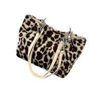 Sac à bandoulière tendance imprimé léopard avec peluche douce, grand espace de rangement sous les aisselles, sac à main à poignée supérieure pour sac à main en peluche essentiel au quotidien, blanc